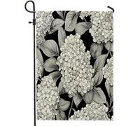 Bandiere da giardino bianche, nere e lilla, 30,5 x 45,7 cm, double face, decorative esterne, con fiori bohémien, bandiera per casa in tela, bandiera vintage floreale per esterni, piccola bandiera da