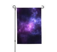Bandiere da giardino bifacciali, 28 x 40 pollici, piccole bandiere da cortile per esterni, striscioni per le feste, bandiera da giardino viola con cielo stellato, bandiere estive in iuta per fattori