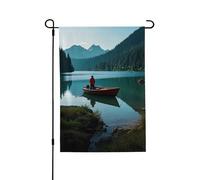 Bandiere da giardino bifacciali, 28 x 40 pollici, piccole bandiere da cortile per esterni, striscioni per le vacanze, bandiere da giardino con barca sulla riva del lago, bandiere estive in iuta per