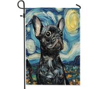 Bandiere da giardino Bulldog francese pittura a olio 30,5 x 45,7 cm su entrambi i lati per esterni decorativi, divertente motivo cane animale domestico bandiera per cortile casa, divertente cucciolo