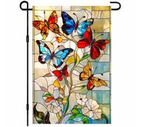 Bandiere Da Giardino Butterfly Stained Glass Butterfly Butterfly Bandiera Decorativa Resistente Dissolvenza Pride Flag Durevole Outdoor Bandiera Per Celebrazioni Prato Bar 30X45Cm