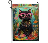 Bandiere Da Giardino Cat Colorful Cat In Glass Jar Accents Bandiera Decorativa Durevole Pride Flag Resistente Dissolvenza Outdoor Bandiera Per Celebrazioni Bar Portico 30X45Cm
