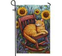 Bandiere Da Giardino Cat In Rocking Chair With Sunflowers And Lavender Cozy Fall Harvest Pride Flag Resistente Intemperie Outdoor Bandiera Premium Bandieradacortile Per Bar Portico 30X45Cm