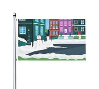 Bandiere Da Giardino Christmas Houses Snow And Snowman Bandiera Decorativa Premium Bandiere Da Cortile Colore Vivido Bandiera Dell'Orgoglio Per Portico Prato Esterno 152X90CM