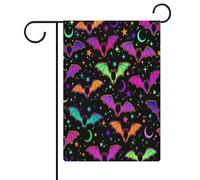 Bandiere da giardino colorate con pipistrelli, stelle e luna, bandiere bifacciali per le feste, decorazioni per esterni, 12,6 x 18,5 pollici