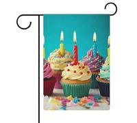 Bandiere da giardino colorate Happy Birthday Cupcakes 30,5 x 45,7 cm bandiera esterna a doppia faccia bandiera estiva da cortile floreale bandiere da giardino di benvenuto stagionali decorazioni per