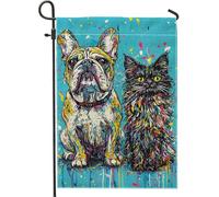 Bandiere Da Giardino Colorful French Dogs And Cat Blue Animal Pride Flag Durevole Bandiera Decorativa Resistente Dissolvenza Outdoor Bandiera Per Prato Celebrazioni Bar 30X45Cm