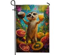 Bandiere Da Giardino Colorful Tropical Meerkat Summer Fruits And Drinks Bandieradacortile Resistente Intemperie Bandiera Decorativa Durevole Outdoor Bandiera Per Portico Bar 30X45Cm