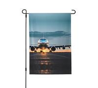 Bandiere da giardino con aeroplano nella luce della sera, su entrambi i lati, bandiera per esterni, 71,1 x 101,6 cm, per ornamenti da prato