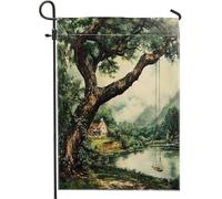 Bandiere da giardino con albero di pino ad acquerello primaverile, 30,5 x 45,7 cm, double face, per esterni, motivo scenico per fattoria, bandiere per casa, paesaggio naturale, cortile, cortile, prato