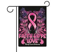 Bandiere da giardino con ali di nastro rosa per la sensibilizzazione delle sopravvissute al cancro al seno, bandiere bifacciali per le festività, decorazioni per esterni, 12,6 x 18,5 pollici