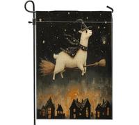 Bandiere da giardino con alpaca e lama di Halloween, 30 x 45 cm, double-face, per esterni, con stelle, con motivo di strega, ginestra, stelle, bandierine per prato, cortile, piccola casa, decorazione