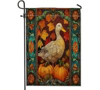 Bandiere da giardino con anatra autunnale, 30,5 x 45,7 cm, double face, per esterni, in vetro colorato, per cortile e cortile, bandiera per casa, in tela, con zucca e acero, piccola bandiera per