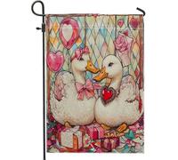 Bandiere da giardino con anatra di San Valentino, 30,5 x 45,7 cm, double face, per decorazione esterna, bandiera in tela con coppia di animali in vetro colorato, bandiera per amanti all'aperto piccola