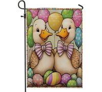 Bandiere da giardino con anatra pasquale primaverile, 30,5 x 45,7 cm, double face, per decorazione esterna, bandiera in tela con uova di gallina, divertente e carina per esterni, piccola bandiera per