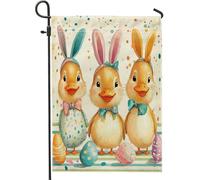 Bandiere da giardino con anatra pasquale primaverile, 30,5 x 45,7 cm, double face, per esterni, divertenti uova di galline selvatiche, bandiere verticali standard per la casa, graziose bandiere per la
