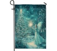 Bandiere da giardino con angelo di Natale, 30,5 x 45,7 cm, double face, decorazione per esterni, motivo magico natalizio con neve, bandiera invernale per cortile, casa, vacanze, Capodanno, all'aperto