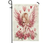 Bandiere da giardino con angelo di San Valentino, 30,5 x 45,7 cm, double face, per esterni, divertente, carino, romantico, con motivo a cuore, bandiera per casa, vacanze all'aperto, piccola bandiera