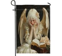 Bandiere da giardino con angelo dipinto a olio con ali, 30,5 x 45,7 cm, per esterni, dea angelo, bandiere verticali standard in lino per casa, fantastiche e divertenti, per cortile, cortile, prato