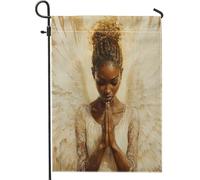 Bandiere da giardino con angelo nero dipinto a olio, 30,5 x 45,7 cm, double face, decorativa, bella dea con ali, bandiera per casa da cortile, novità all'aperto piccola bandiera per prato