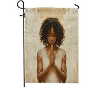 Bandiere da giardino con angelo nero dipinto a olio, 30,5 x 45,7 cm, per esterni, dea fresca con ali, bandiere verticali standard in lino per casa, novità cortile cortile cortile prato bandiere