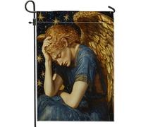 Bandiere da giardino con angelo psichedelico con ali, 30,5 x 45,7 cm, double face, decorazione esterna, motivo dea vintage, bandiera per casa da cortile, piccola bandiera da giardino