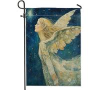Bandiere da giardino con angelo psichedelico con ali, 30,5 x 45,7 cm, double face, per decorazione esterna, fantasia con dea magica, bandiera per casa da cortile, piccola bandiera da giardino