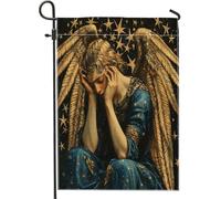 Bandiere da giardino con angelo psichedelico con ali, 30,5 x 45,7 cm, per esterni, vintage, dea, standard, verticali, in lino, per la casa, fantastiche e divertenti, per cortile, cortile, prato