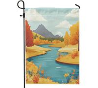 Bandiere da giardino con anime autunnali, 30,5 x 45,7 cm, double face, per esterni, decorazione autunnale, divertente fiume montagna, bandiera per casa, scenica all'aperto, piccola bandiera per prato