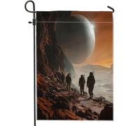 Bandiere da giardino con astronauti spaziali, 30,5 x 45,7 cm, per esterni, pianeti alieni, bandiere verticali standard in lino per casa, paesaggio scenico, cortile, cortile, prato, decorazione per