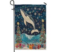 Bandiere da giardino con balene natalizie oceaniche, 30,5 x 45,7 cm, double face, per decorazione esterna, bandiera in tela per cortile subacqueo, per vacanze, baleneo, all'aperto, piccola bandiera