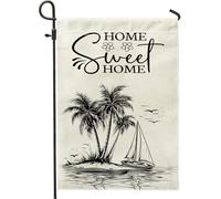 Bandiere da giardino con barca a vela costiera da spiaggia, 30,5 x 45,7 cm, per esterni, con nave nautica nera, bandiere verticali standard in lino per casa, barca, cortile, cortile, prato