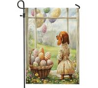 Bandiere da giardino con bassotto pasquale primaverile, 30,5 x 45,7 cm, double face, per esterni, con cucciolo di Victoria Country, bandiere verticali standard per casa, casa in tela, per fattoria