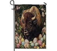 Bandiere da giardino con bisonte pasquale primaverile, 30,5 x 45,7 cm, double face, per esterni, con uova di animali, bandiere verticali standard per la casa, bandiere sceniche per cortile cortile