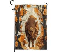 Bandiere da giardino con bisonti autunnali, 30,5 x 45,7 cm, double face, per esterni, con carta tagliata in carta autunnale, per cortile, cortile, casa, verticale, bandierine per prato, decorazione