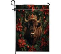 Bandiere da giardino con bisonti di buon Natale, 30,5 x 45,7 cm, double face, per decorazione esterna, stella di Natale, bandiera in tela da cortile, piccola bandiera per cortile e prato