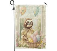 Bandiere da giardino con bradipo pasquale primaverile, 30,5 x 45,7 cm, double face, per esterni, stile Victoria Country Animal Standard, bandiere verticali per casa, fattoria vintage per cortile