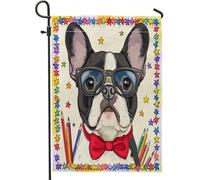 Bandiere da giardino con bulldog francese, 30,5 x 45,7 cm, double face, decorazione per esterni, divertente per il ritorno a scuola, per cuccioli, bandiera, per casa, per animali domestici, piccola