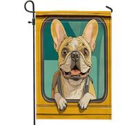 Bandiere da giardino con bulldog francese, 30,5 x 45,7 cm, double face, per esterni, divertente per il ritorno a scuola, bandiere standard per esterni, in tela, per animali domestici, cortile, cortile