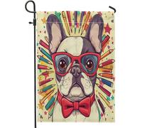 Bandiere da giardino con bulldog francese, 30,5 x 45,7 cm, per esterni, divertente per il rientro a scuola, bandiere verticali standard in lino per casa, classe di animali domestici, cortile, cortile
