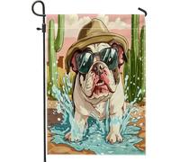Bandiere da giardino con bulldog kawaii, 30,5 x 45,7 cm, double face, decorative esterne, divertenti bandiere in tela per casa, cuccioli di animali domestici, bambini, cortile, prato, bandiere per
