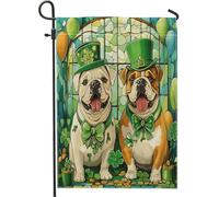Bandiere da giardino con bulldog per il giorno di San Patrizio, 30,5 x 45,7 cm, double face, per decorazione esterna, bandiera in tela per cuccioli in vetro colorato, bandiera per cortile e giardino