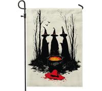 Bandiere da giardino con calderone strega di Halloween, 30,5 x 45,7 cm, double face, per esterni, stile vintage gotico Wichy, bandiere per la casa, bandiere per la casa in tela standard horror