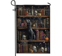 Bandiere da giardino con cane alano di Halloween, 30,5 x 45,7 cm, double face, per esterni, libri magici spaventosi con streghe, bandiere standard in tela per la casa, per animali domestici, cortile