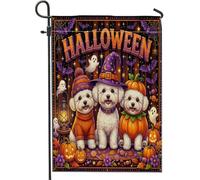 Bandiere da giardino con cane Bichon Frise, 30,5 x 45,7 cm, per esterni, motivo divertente per le vacanze, bandiere standard per la casa, graziose bandiere per cortile cortile cortile prato
