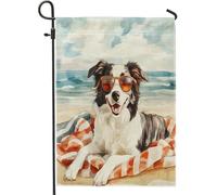 Bandiere da giardino con cane Border Collie, 30,5 x 45,7 cm, double face, per esterni, per l'estate, acquerello, spiagge Chien, bandiere verticali standard per casa, cuccioli, cortile, cortile, prato