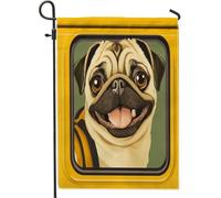 Bandiere da giardino con cane carlino, 30,5 x 45,7 cm, double face, per esterni, divertente per il ritorno a scuola, bandiere standard per esterni, decorazione per animali domestici, cortile, cortile