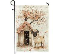Bandiere da giardino con cane carlino primaverile, 30,5 x 45,7 cm, double face, per esterni, divertenti bandiere floreali per cabina, cortili, piccole bandiere in tela per la casa, per animali
