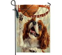 Bandiere da giardino con cane Cavalier King Charles Spaniel, 30,5 x 45,7 cm, double-face, per esterni, basket, sport, cuccioli, bandierine per esterni, decorazione per esterni