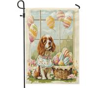 Bandiere da giardino con cane Cavalier King Charles Spaniel, 30,5 x 45,7 cm, double face, per esterni, con cucciolo di Victoria Country, bandiere verticali standard per casa, bandiere vintage per